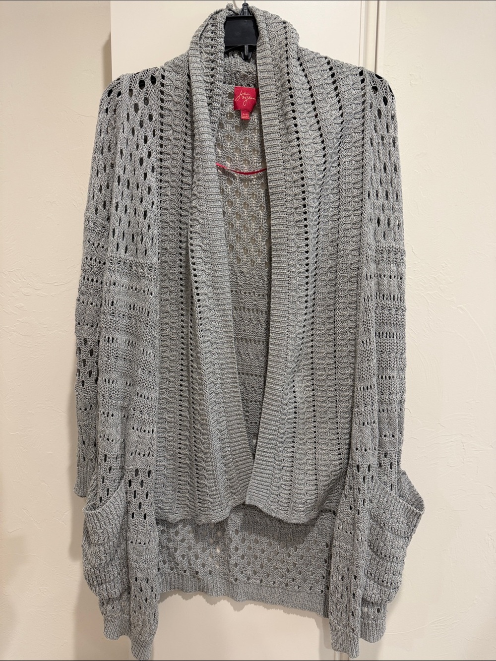Light Gray Open-Knit Draped Cardigan